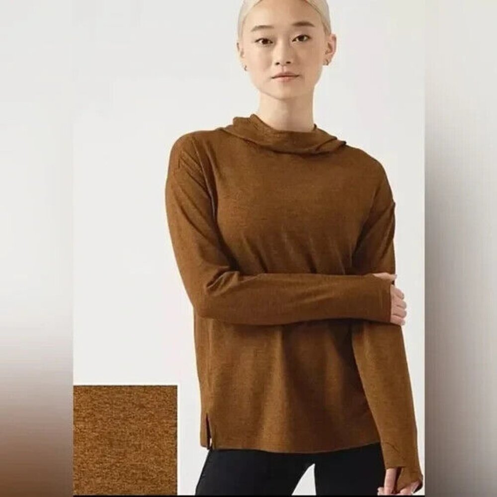 Athleta Uptempo II Hoodie Sweatshirt Size 3X Mahogany Heather Brown Athletic Top